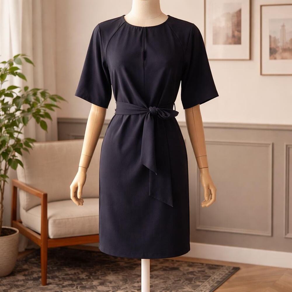 Tahari Plus Size Side-Tie Front -Belted Navy Blue Classy Sexy Dress 16W, - Picture 5 of 16